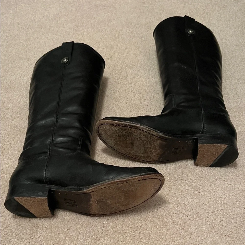 Frye Black Leather Over-the-Knee Riding Boots with Button Accents